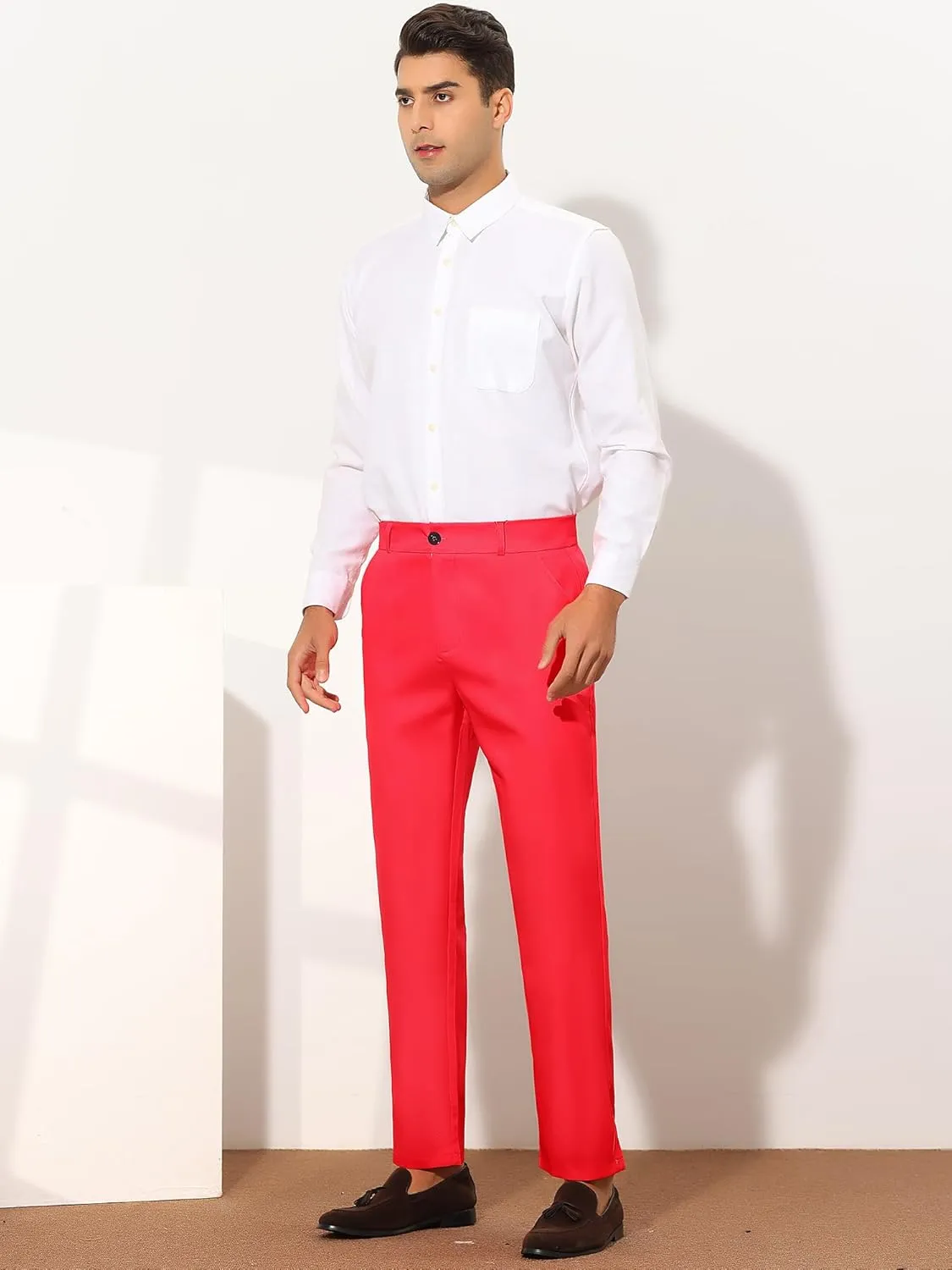 Lars Amadeus Men's Dress Pants Flat Front Zipper Up Straight Leg Business Chino Trousers