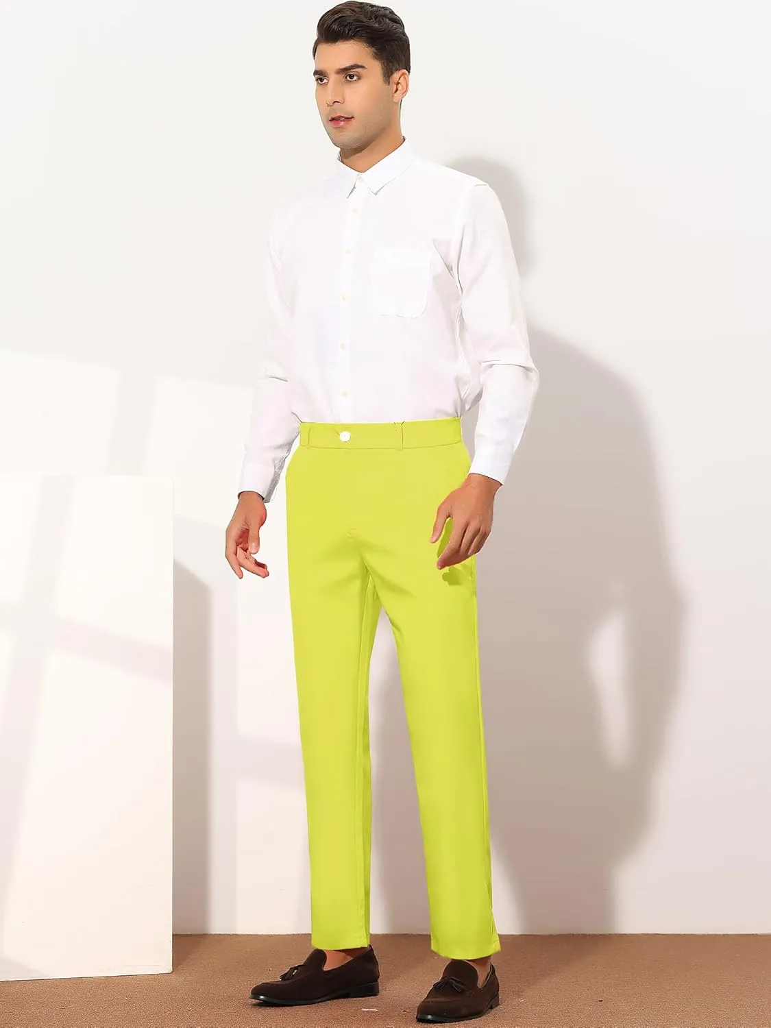 Lars Amadeus Men's Dress Pants Flat Front Zipper Up Straight Leg Business Chino Trousers