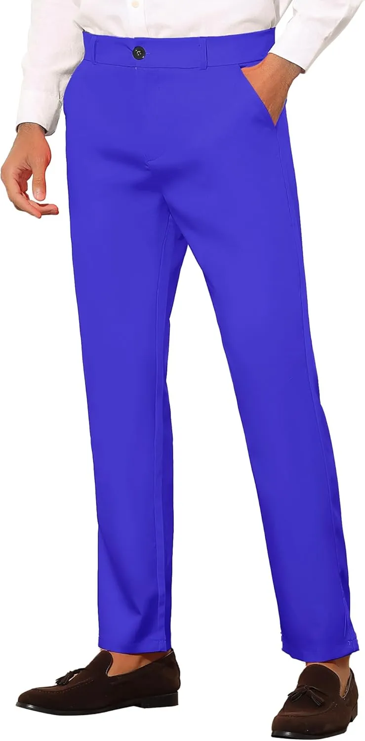 Lars Amadeus Men's Dress Pants Flat Front Zipper Up Straight Leg Business Chino Trousers