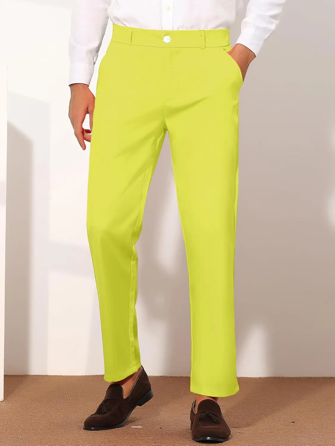Lars Amadeus Men's Dress Pants Flat Front Zipper Up Straight Leg Business Chino Trousers