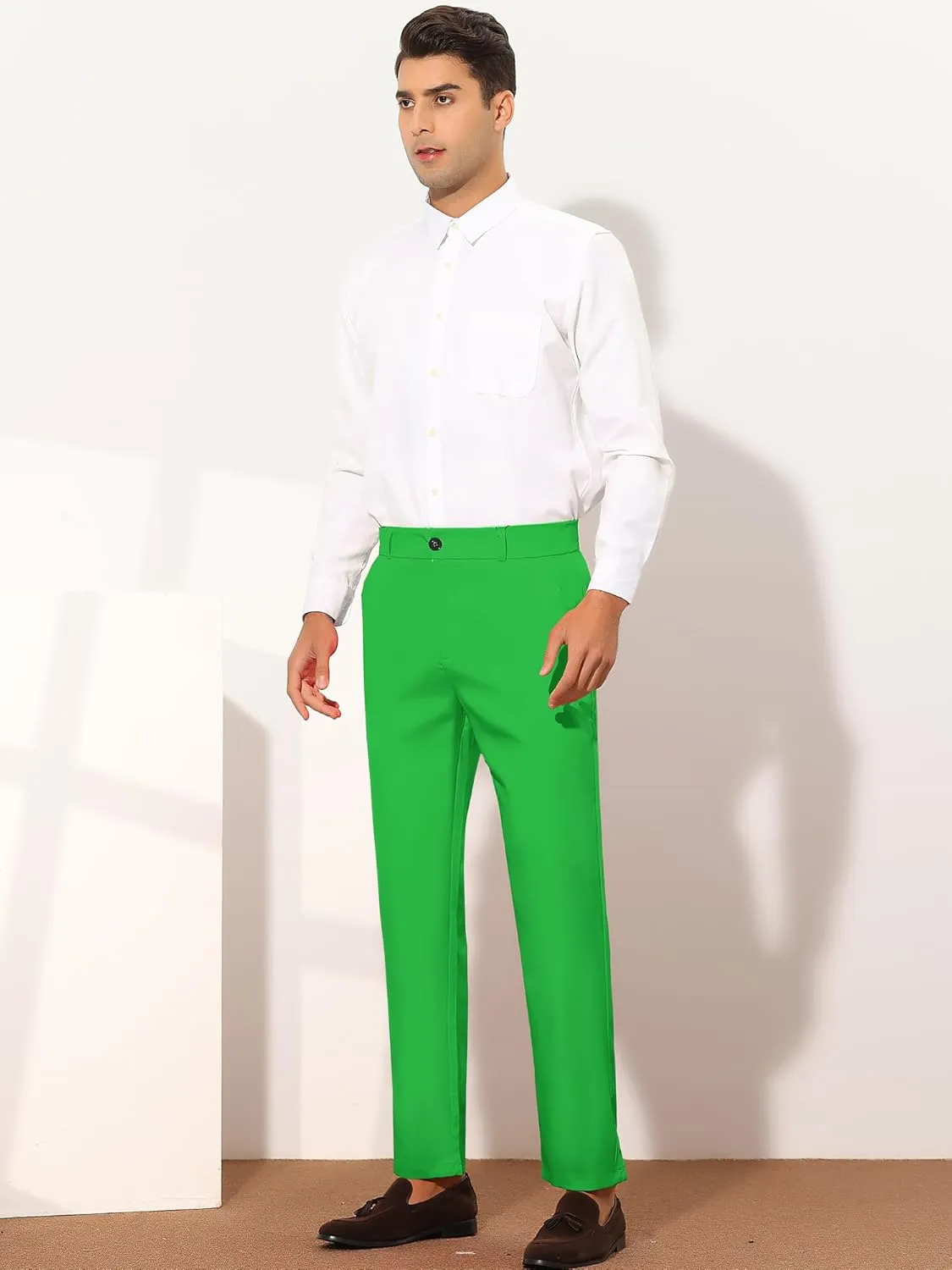 Lars Amadeus Men's Dress Pants Flat Front Zipper Up Straight Leg Business Chino Trousers