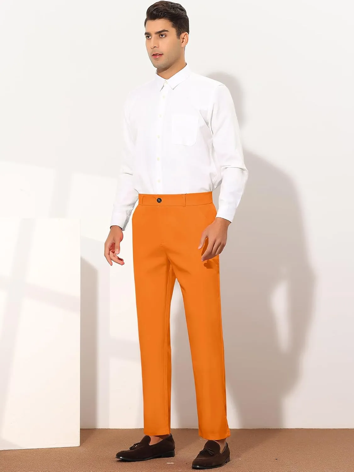 Lars Amadeus Men's Dress Pants Flat Front Zipper Up Straight Leg Business Chino Trousers