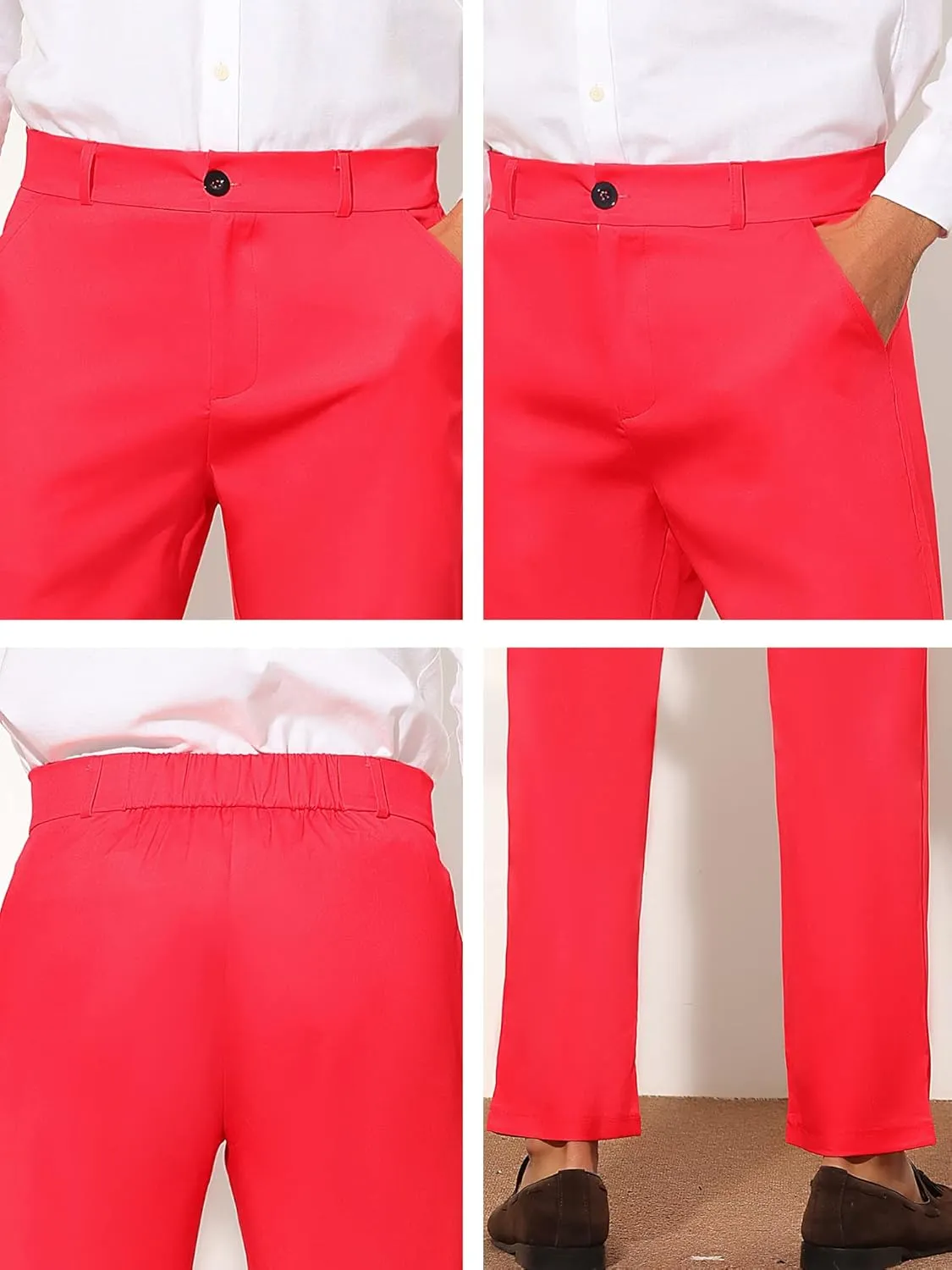 Lars Amadeus Men's Dress Pants Flat Front Zipper Up Straight Leg Business Chino Trousers