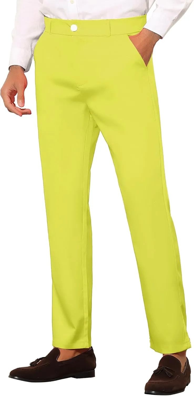 Lars Amadeus Men's Dress Pants Flat Front Zipper Up Straight Leg Business Chino Trousers