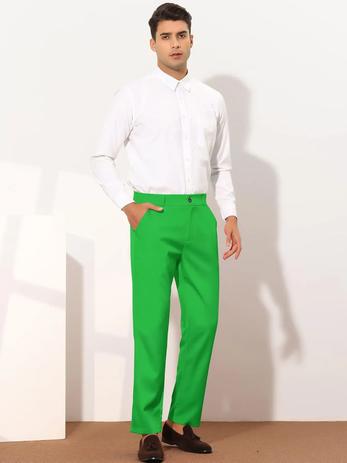 Lars Amadeus Men's Dress Pants Flat Front Zipper Up Straight Leg Business Chino Trousers