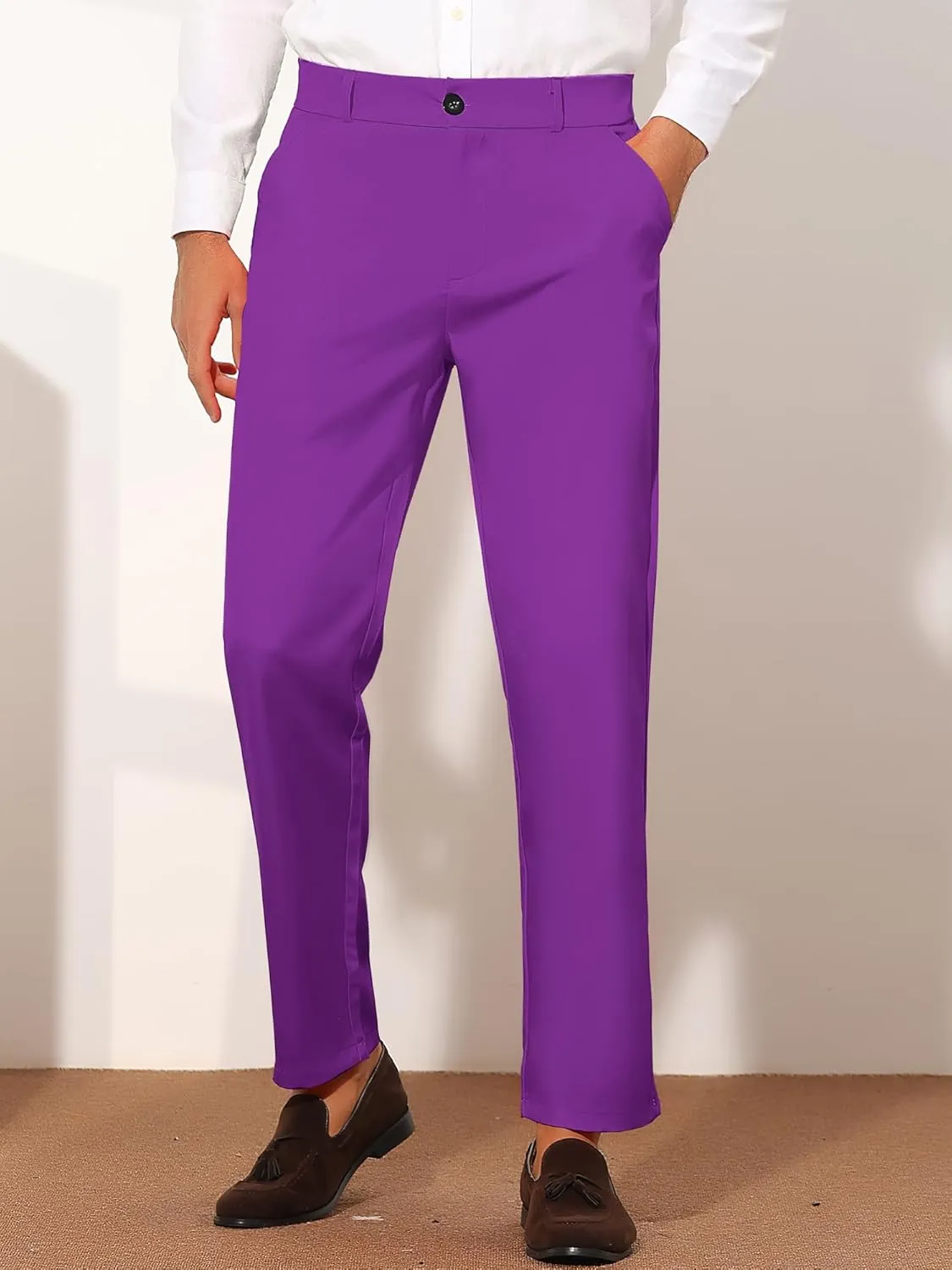 Lars Amadeus Men's Dress Pants Flat Front Zipper Up Straight Leg Business Chino Trousers