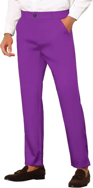Lars Amadeus Men's Dress Pants Flat Front Zipper Up Straight Leg Business Chino Trousers
