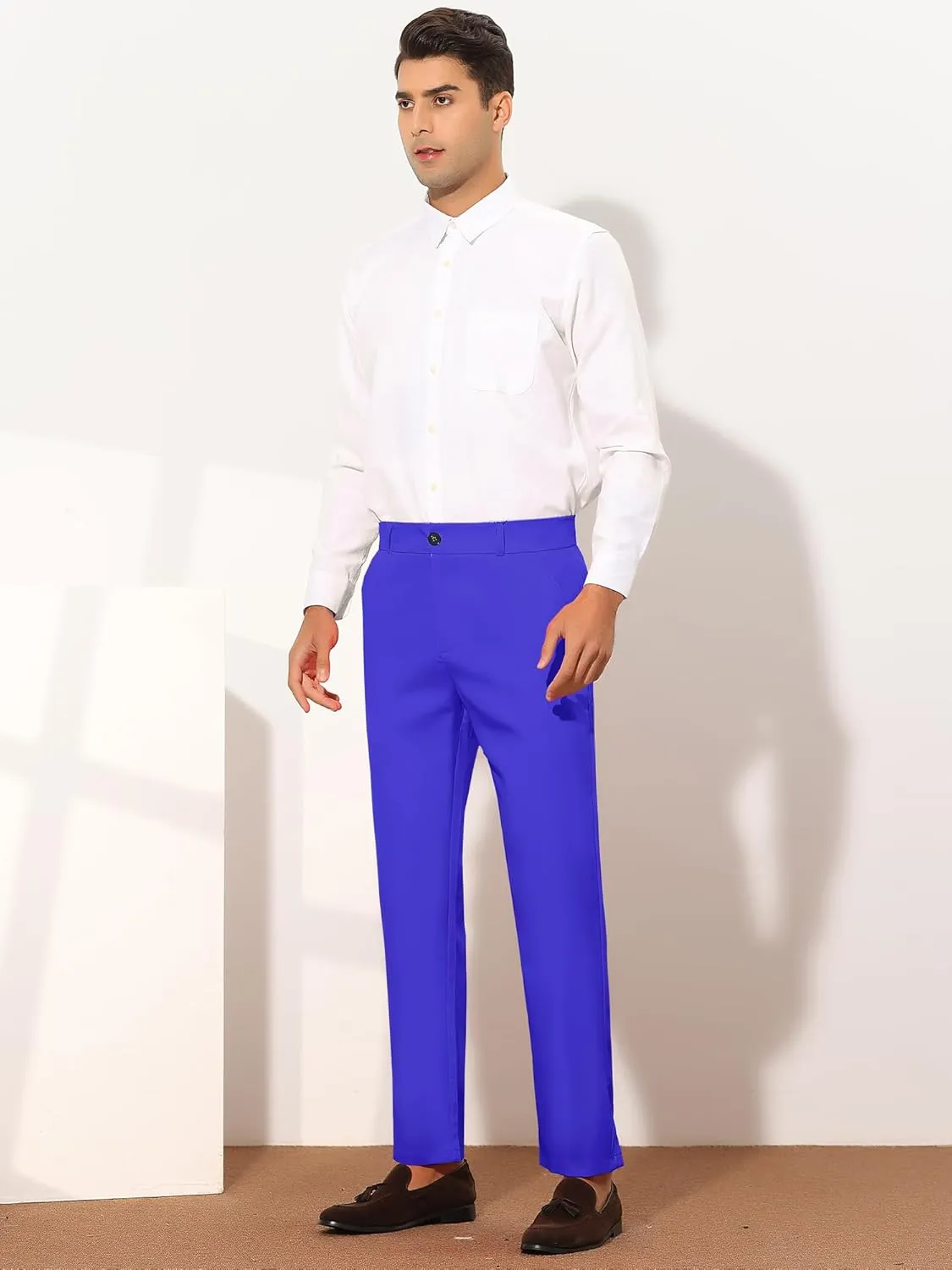 Lars Amadeus Men's Dress Pants Flat Front Zipper Up Straight Leg Business Chino Trousers
