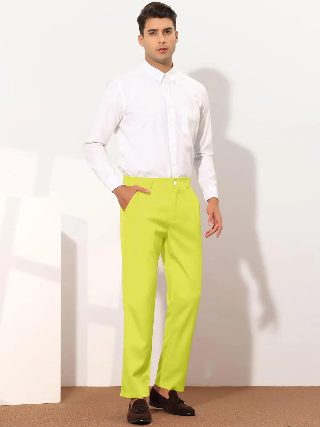 Lars Amadeus Men's Dress Pants Flat Front Zipper Up Straight Leg Business Chino Trousers