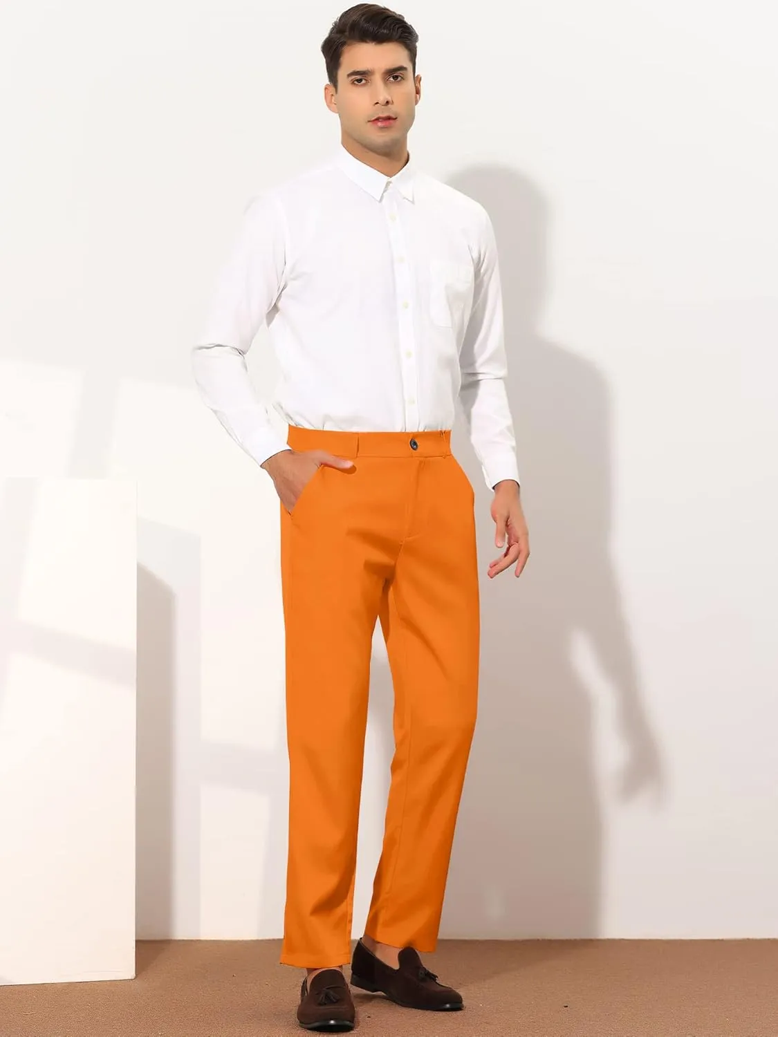 Lars Amadeus Men's Dress Pants Flat Front Zipper Up Straight Leg Business Chino Trousers