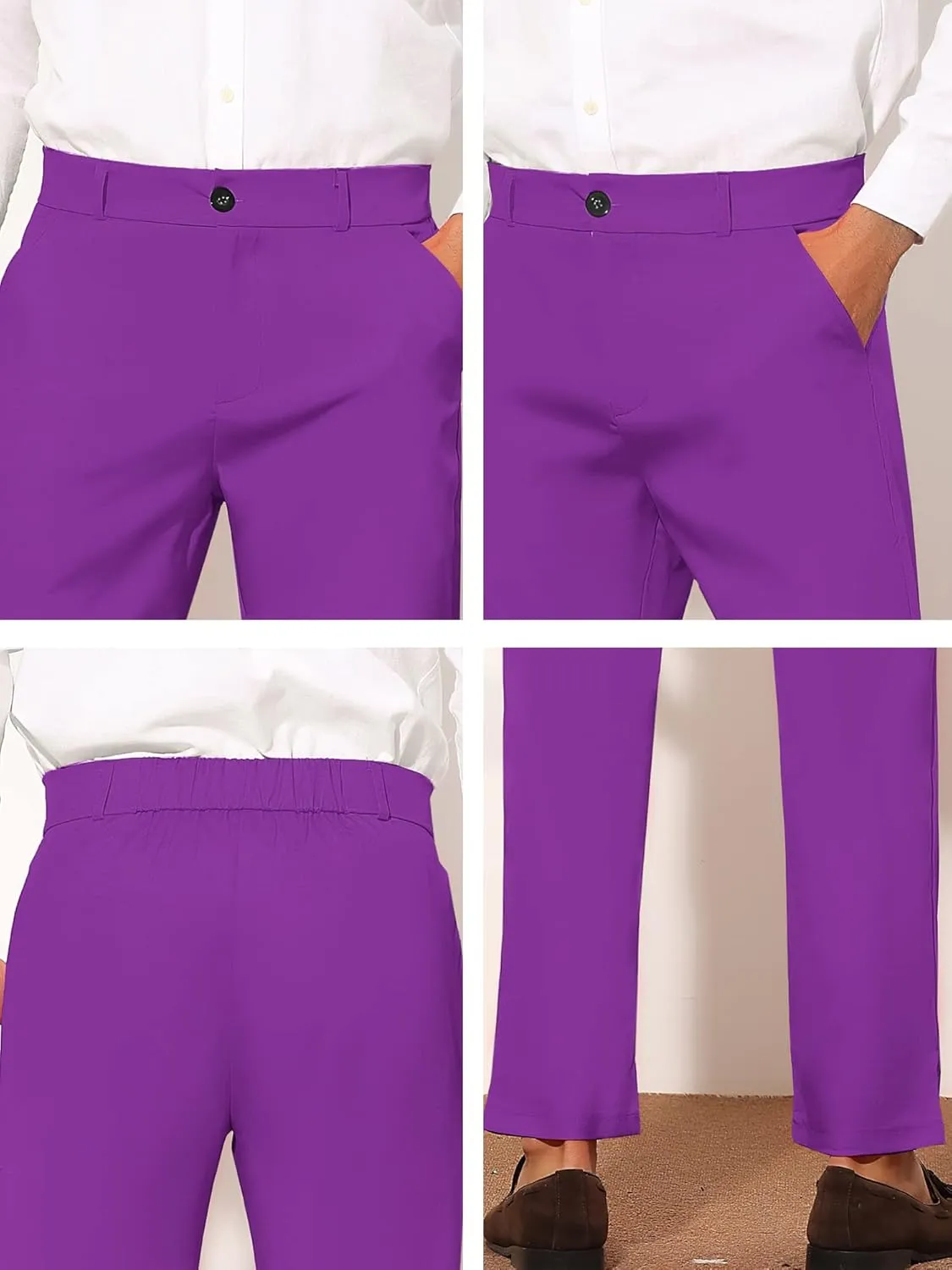 Lars Amadeus Men's Dress Pants Flat Front Zipper Up Straight Leg Business Chino Trousers