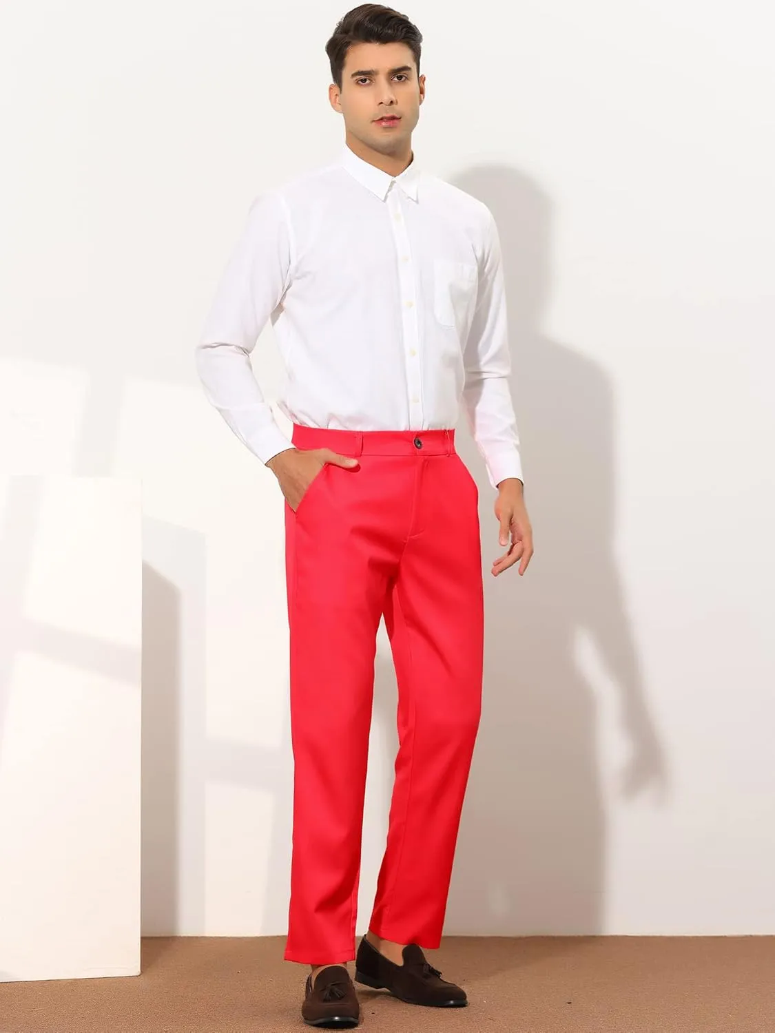 Lars Amadeus Men's Dress Pants Flat Front Zipper Up Straight Leg Business Chino Trousers