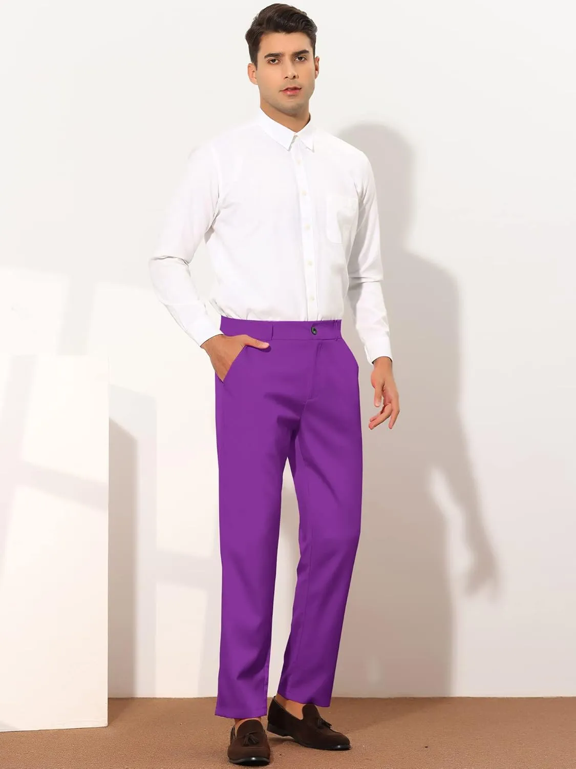 Lars Amadeus Men's Dress Pants Flat Front Zipper Up Straight Leg Business Chino Trousers