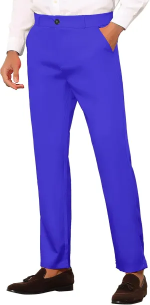 Lars Amadeus Men's Dress Pants Flat Front Zipper Up Straight Leg Business Chino Trousers