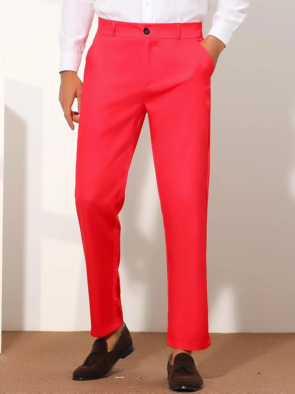Lars Amadeus Men's Dress Pants Flat Front Zipper Up Straight Leg Business Chino Trousers