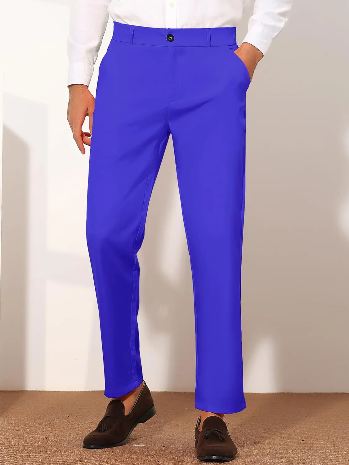 Lars Amadeus Men's Dress Pants Flat Front Zipper Up Straight Leg Business Chino Trousers