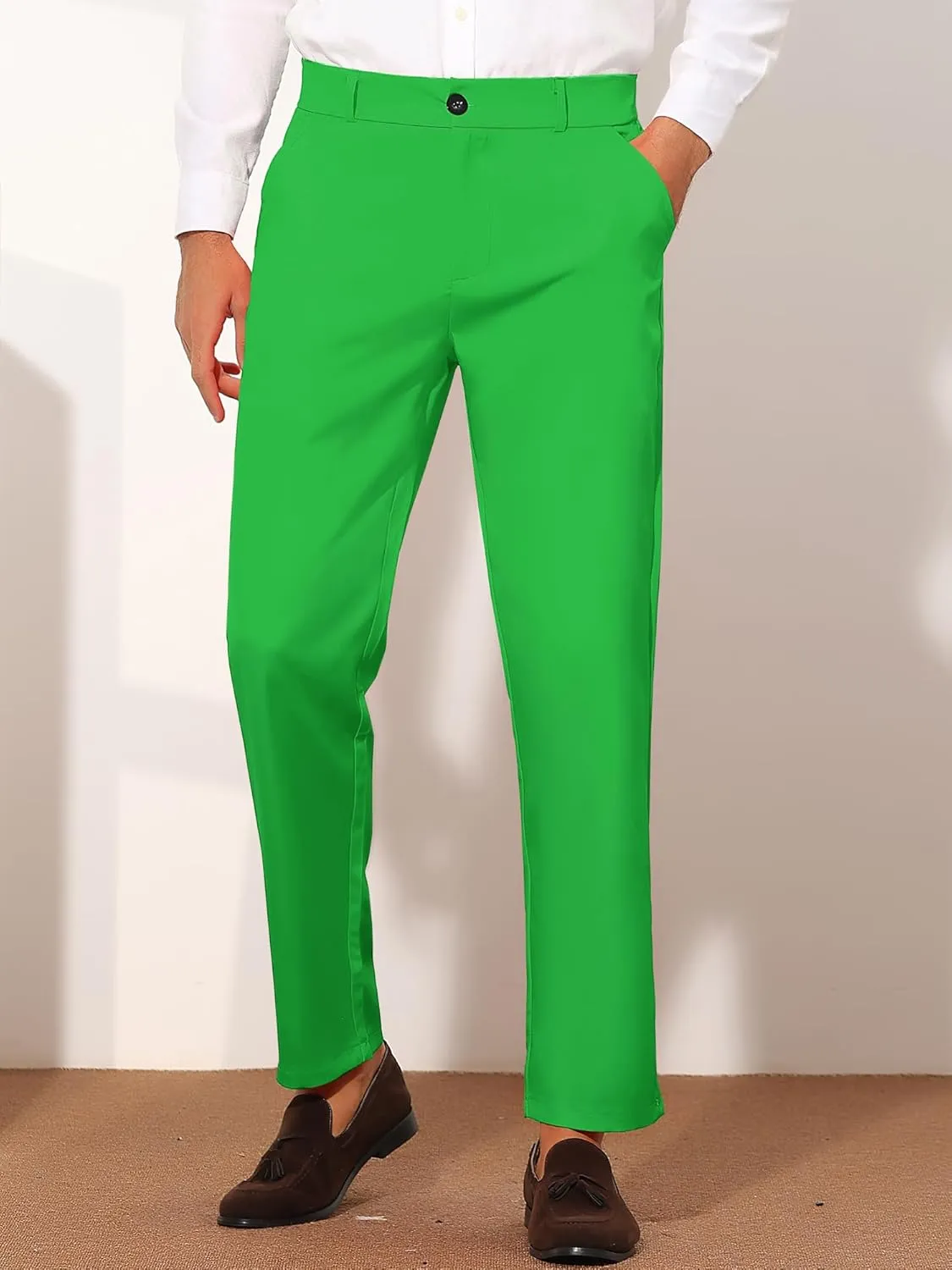 Lars Amadeus Men's Dress Pants Flat Front Zipper Up Straight Leg Business Chino Trousers