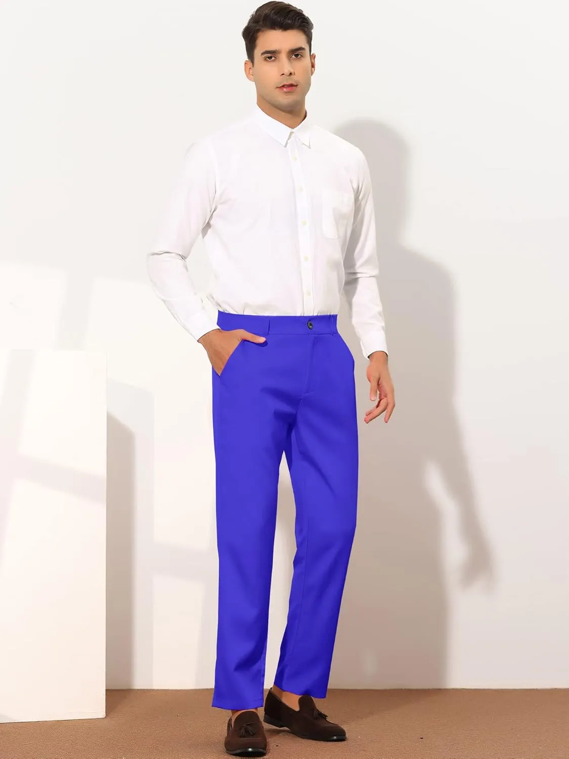 Lars Amadeus Men's Dress Pants Flat Front Zipper Up Straight Leg Business Chino Trousers