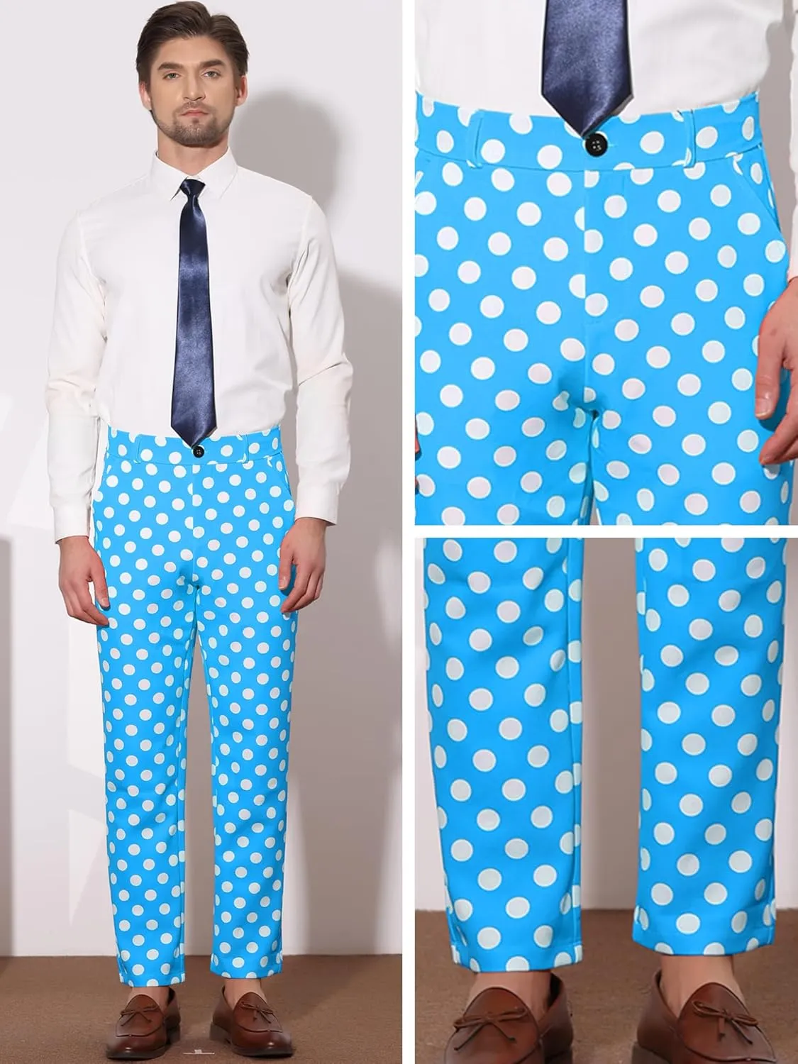 Lars Amadeus Polka Dots Dress Pants for Men's Regular Fit Flat Front Formal Printed Trousers