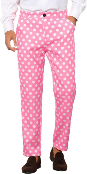 Lars Amadeus Polka Dots Dress Pants for Men's Regular Fit Flat Front Formal Printed Trousers