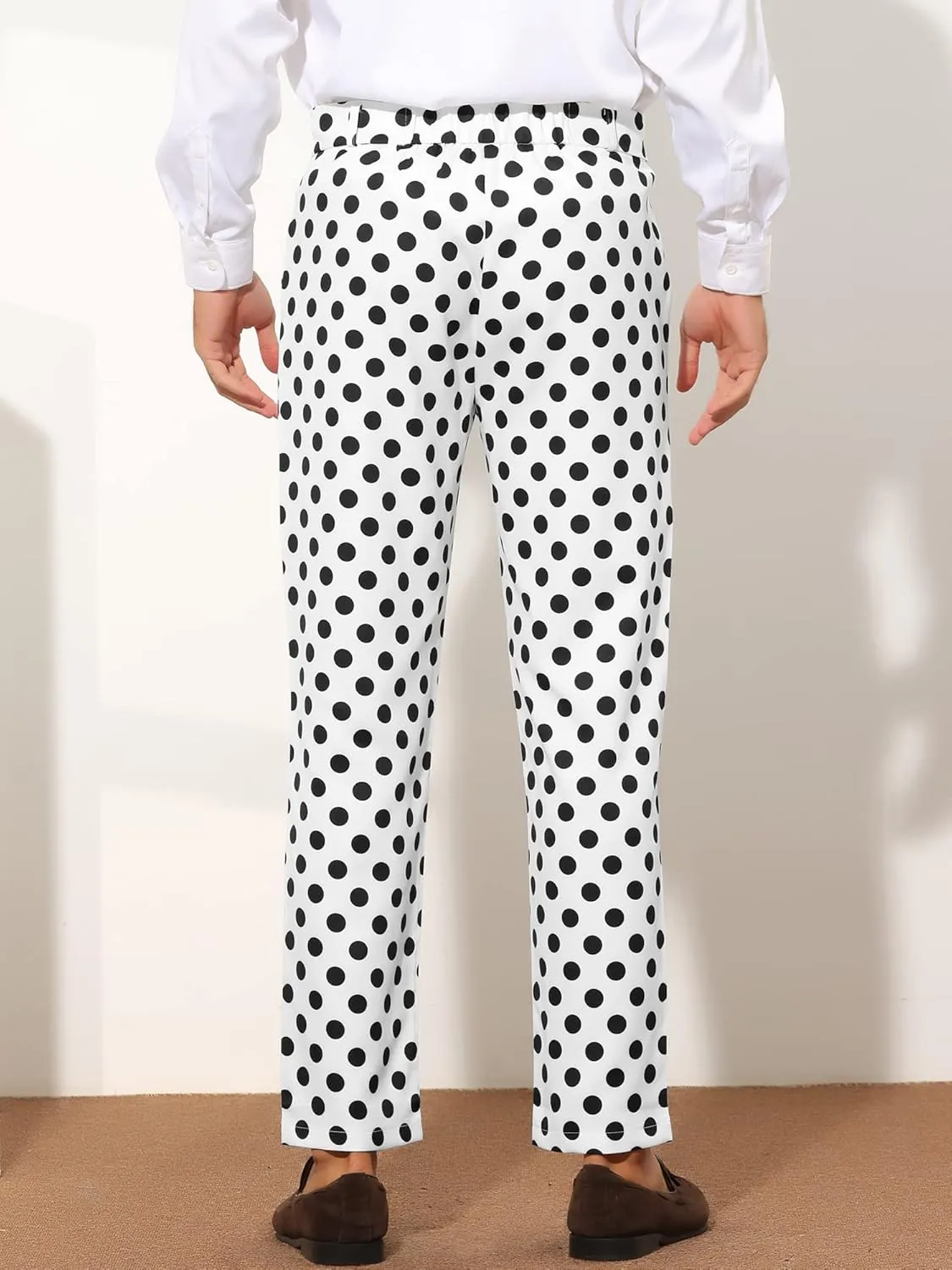 Lars Amadeus Polka Dots Dress Pants for Men's Regular Fit Flat Front Formal Printed Trousers