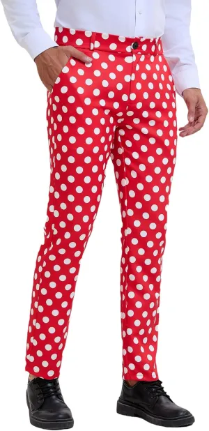 Lars Amadeus Polka Dots Dress Pants for Men's Regular Fit Flat Front Formal Printed Trousers