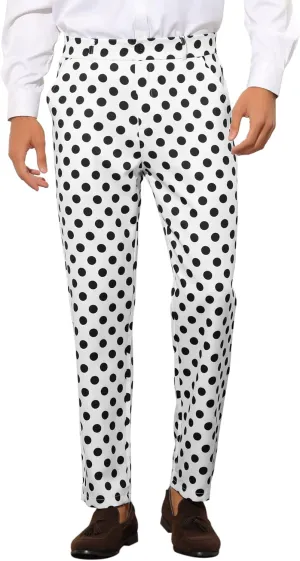 Lars Amadeus Polka Dots Dress Pants for Men's Regular Fit Flat Front Formal Printed Trousers