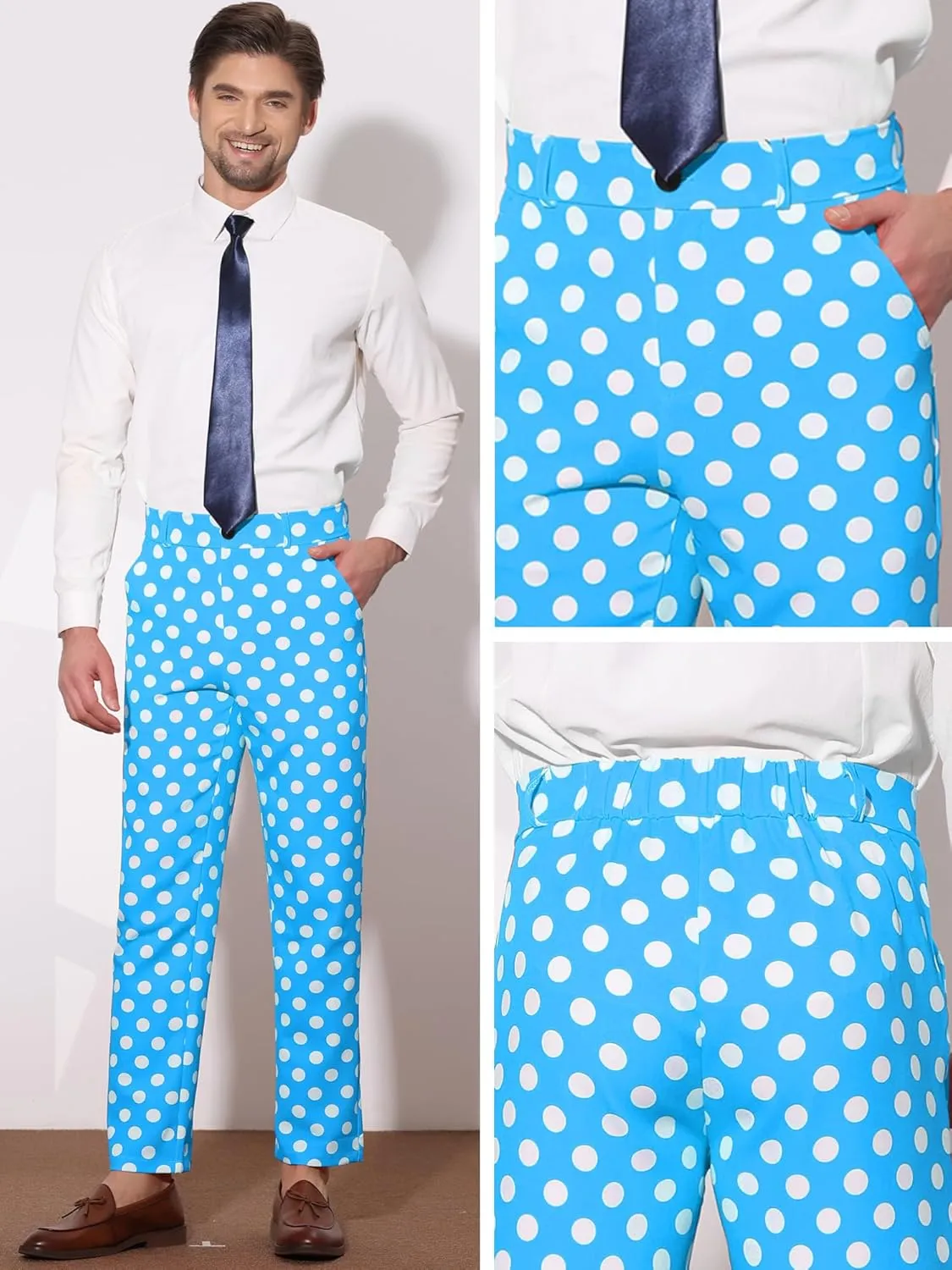 Lars Amadeus Polka Dots Dress Pants for Men's Regular Fit Flat Front Formal Printed Trousers