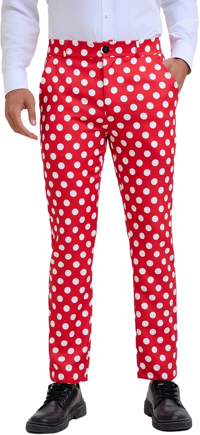 Lars Amadeus Polka Dots Dress Pants for Men's Regular Fit Flat Front Formal Printed Trousers