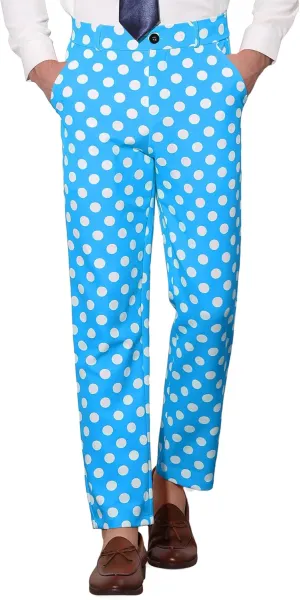 Lars Amadeus Polka Dots Dress Pants for Men's Regular Fit Flat Front Formal Printed Trousers