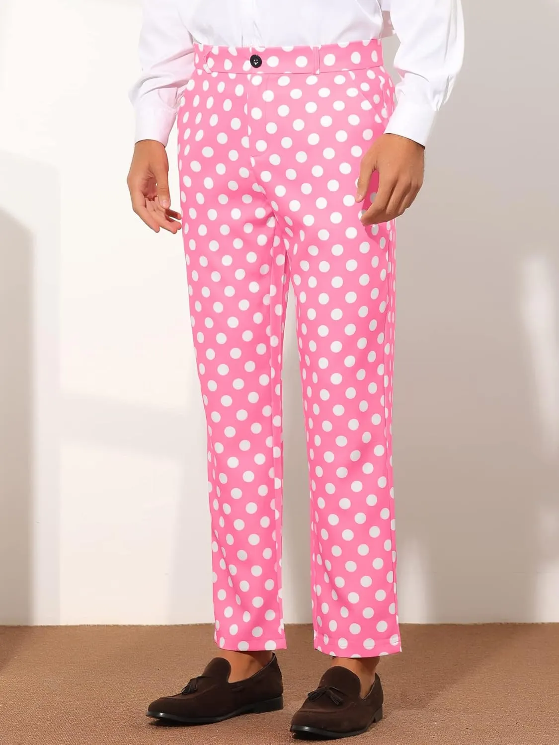 Lars Amadeus Polka Dots Dress Pants for Men's Regular Fit Flat Front Formal Printed Trousers