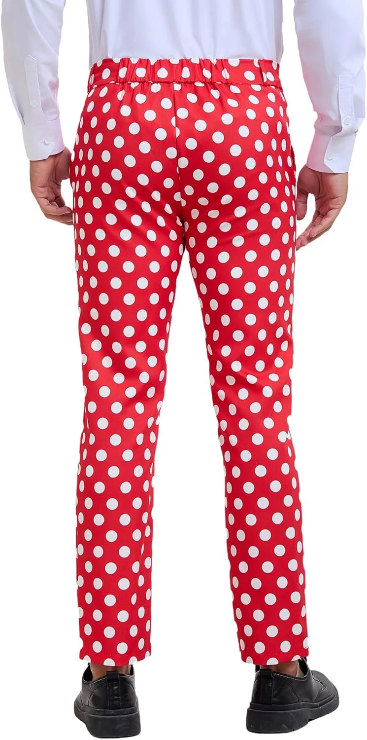 Lars Amadeus Polka Dots Dress Pants for Men's Regular Fit Flat Front Formal Printed Trousers
