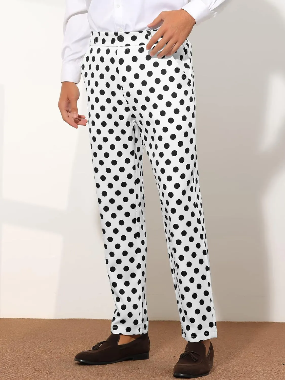Lars Amadeus Polka Dots Dress Pants for Men's Regular Fit Flat Front Formal Printed Trousers