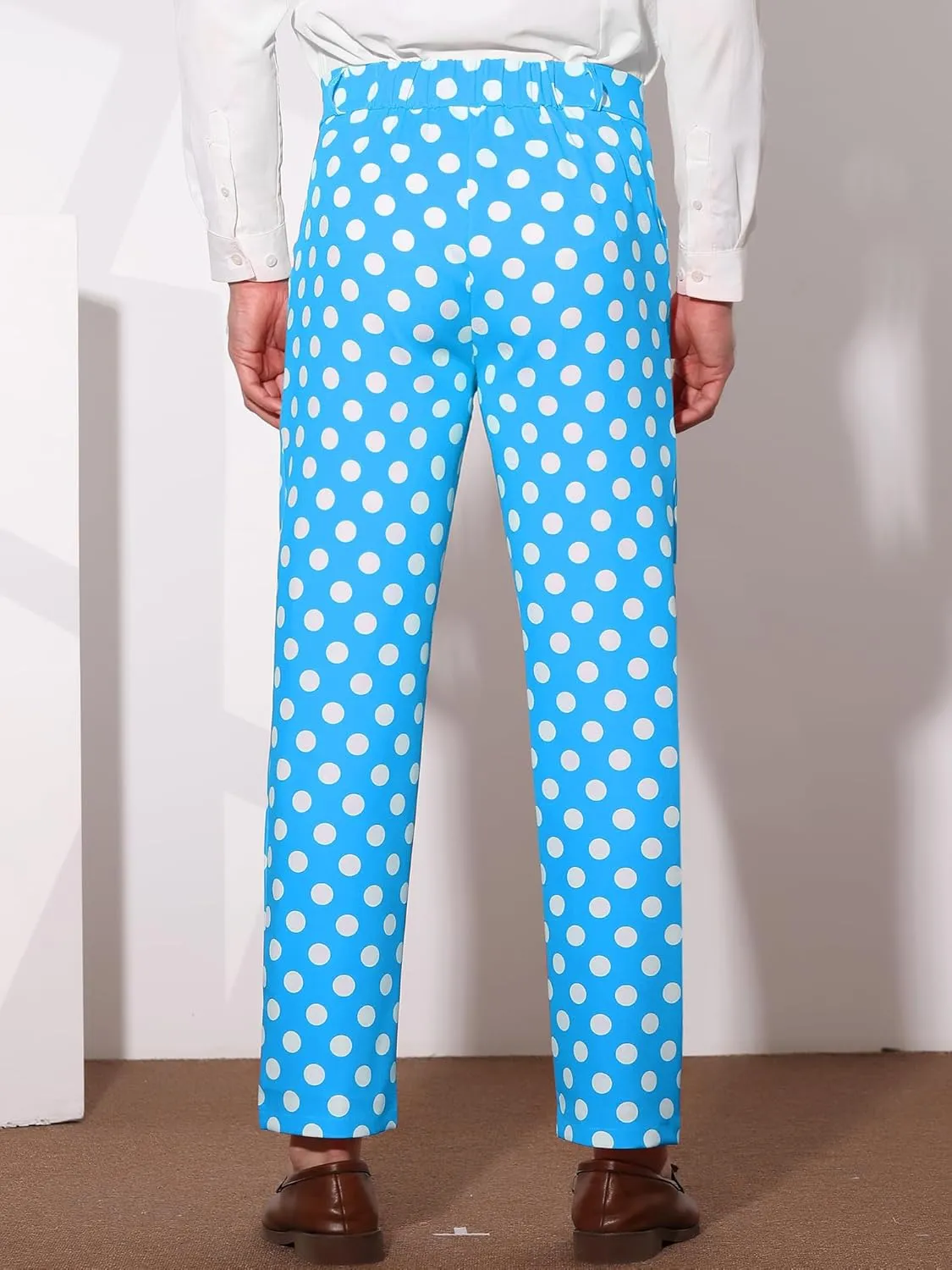 Lars Amadeus Polka Dots Dress Pants for Men's Regular Fit Flat Front Formal Printed Trousers