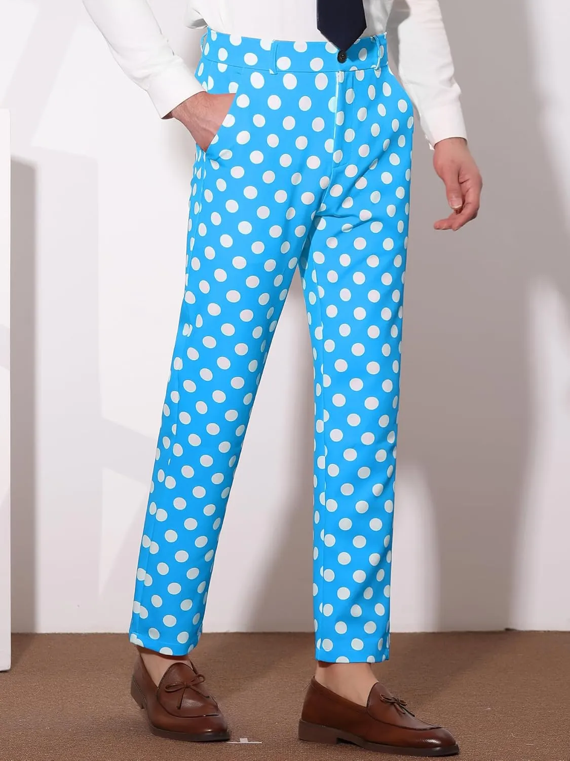 Lars Amadeus Polka Dots Dress Pants for Men's Regular Fit Flat Front Formal Printed Trousers