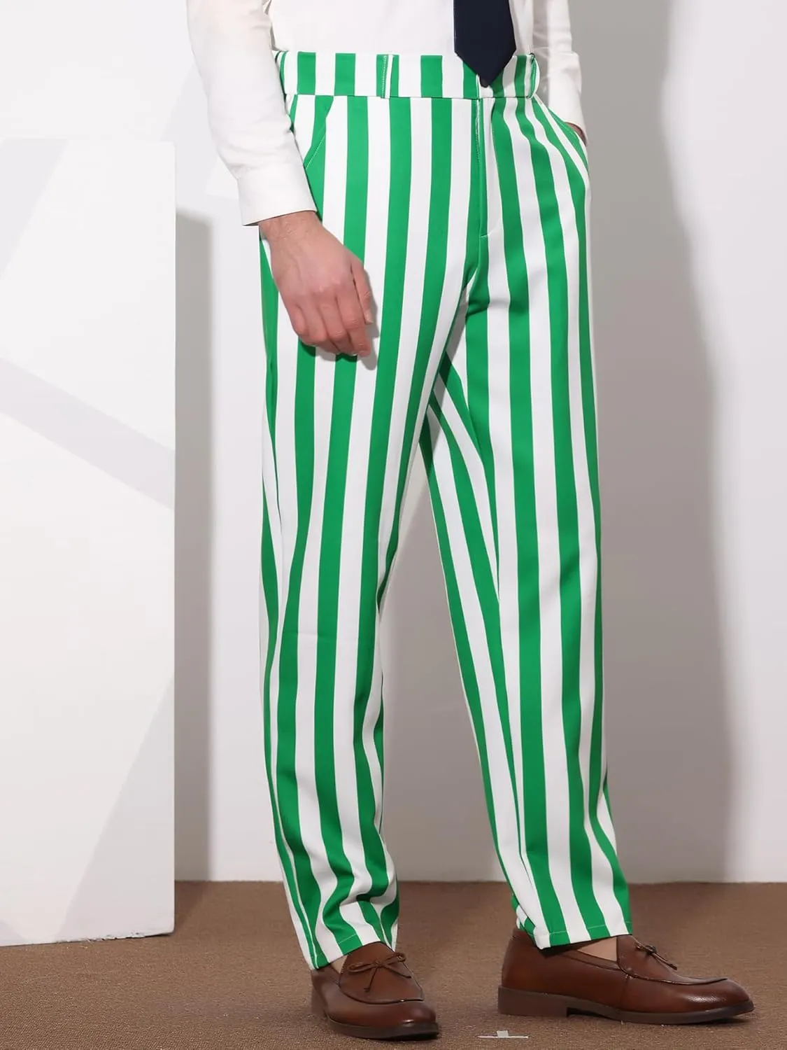 Lars Amadeus Striped Dress Pants for Men's Big & Tall Flat Front Business Trousers