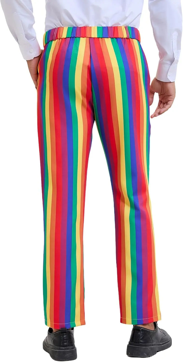 Lars Amadeus Striped Dress Pants for Men's Big & Tall Flat Front Business Trousers