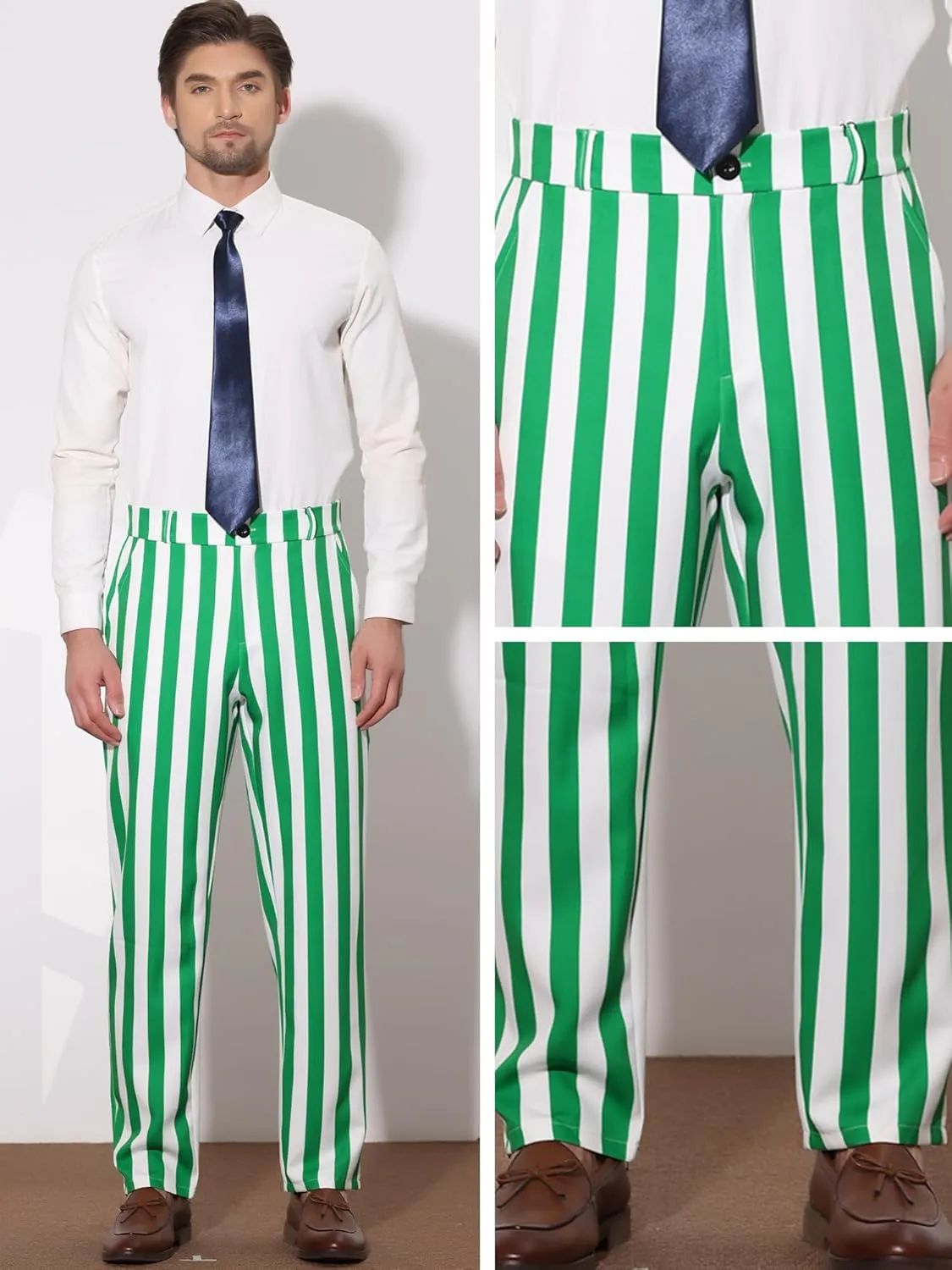 Lars Amadeus Striped Dress Pants for Men's Big & Tall Flat Front Business Trousers