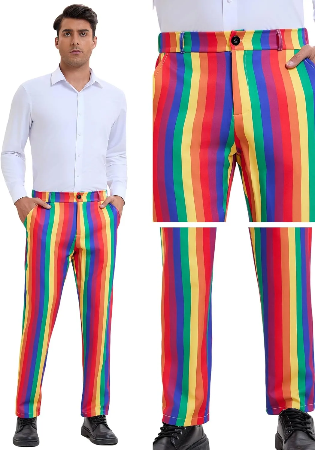 Lars Amadeus Striped Dress Pants for Men's Big & Tall Flat Front Business Trousers