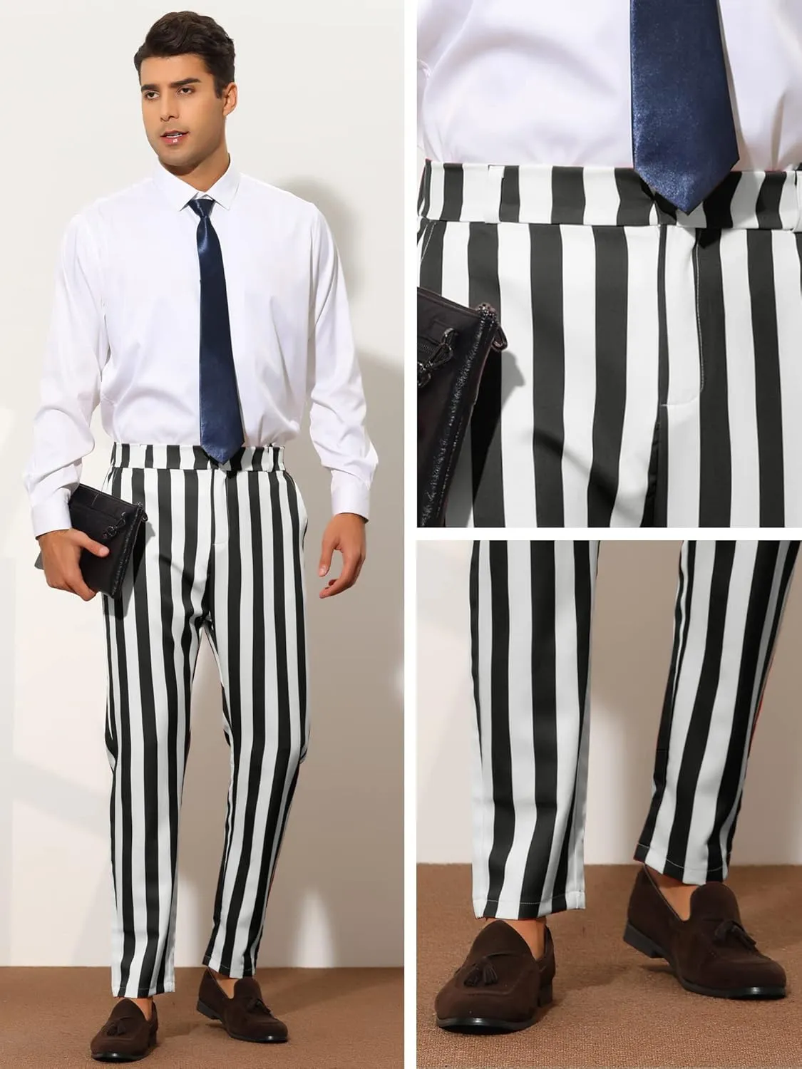 Lars Amadeus Striped Dress Pants for Men's Big & Tall Flat Front Business Trousers