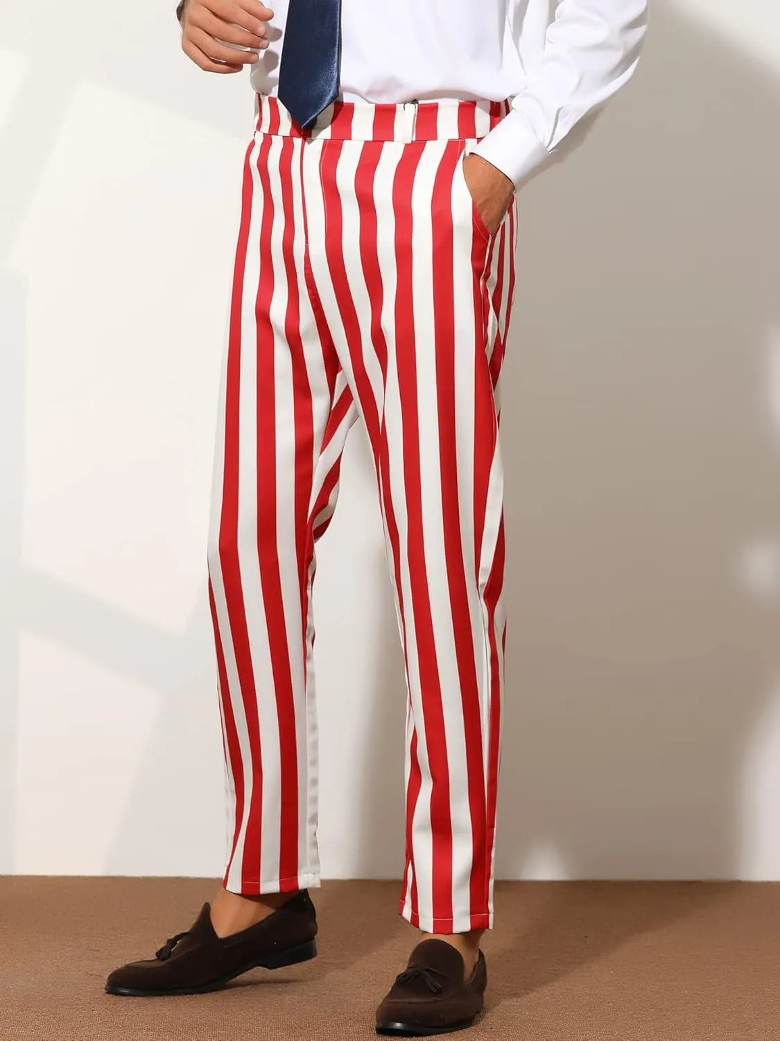 Lars Amadeus Striped Dress Pants for Men's Big & Tall Flat Front Business Trousers