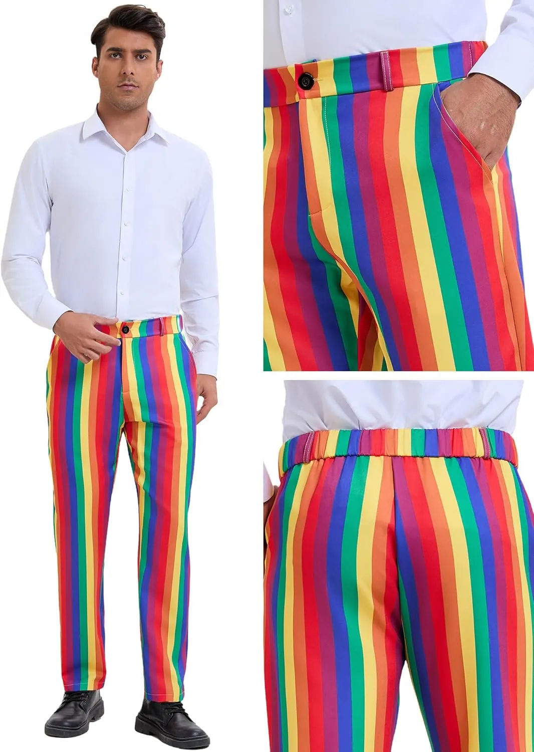 Lars Amadeus Striped Dress Pants for Men's Big & Tall Flat Front Business Trousers