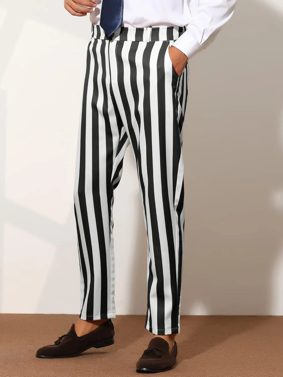 Lars Amadeus Striped Dress Pants for Men's Big & Tall Flat Front Business Trousers
