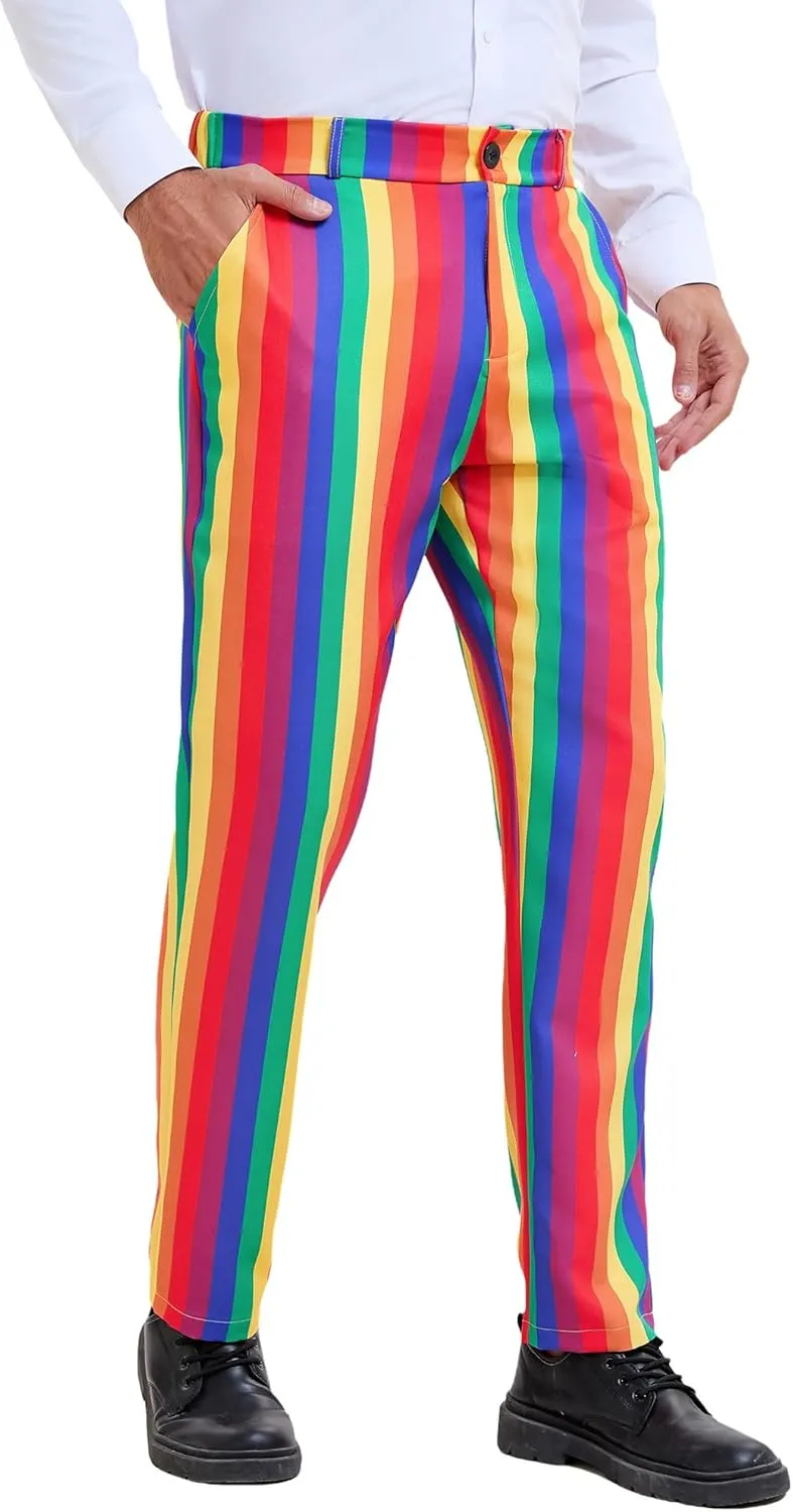 Lars Amadeus Striped Dress Pants for Men's Big & Tall Flat Front Business Trousers