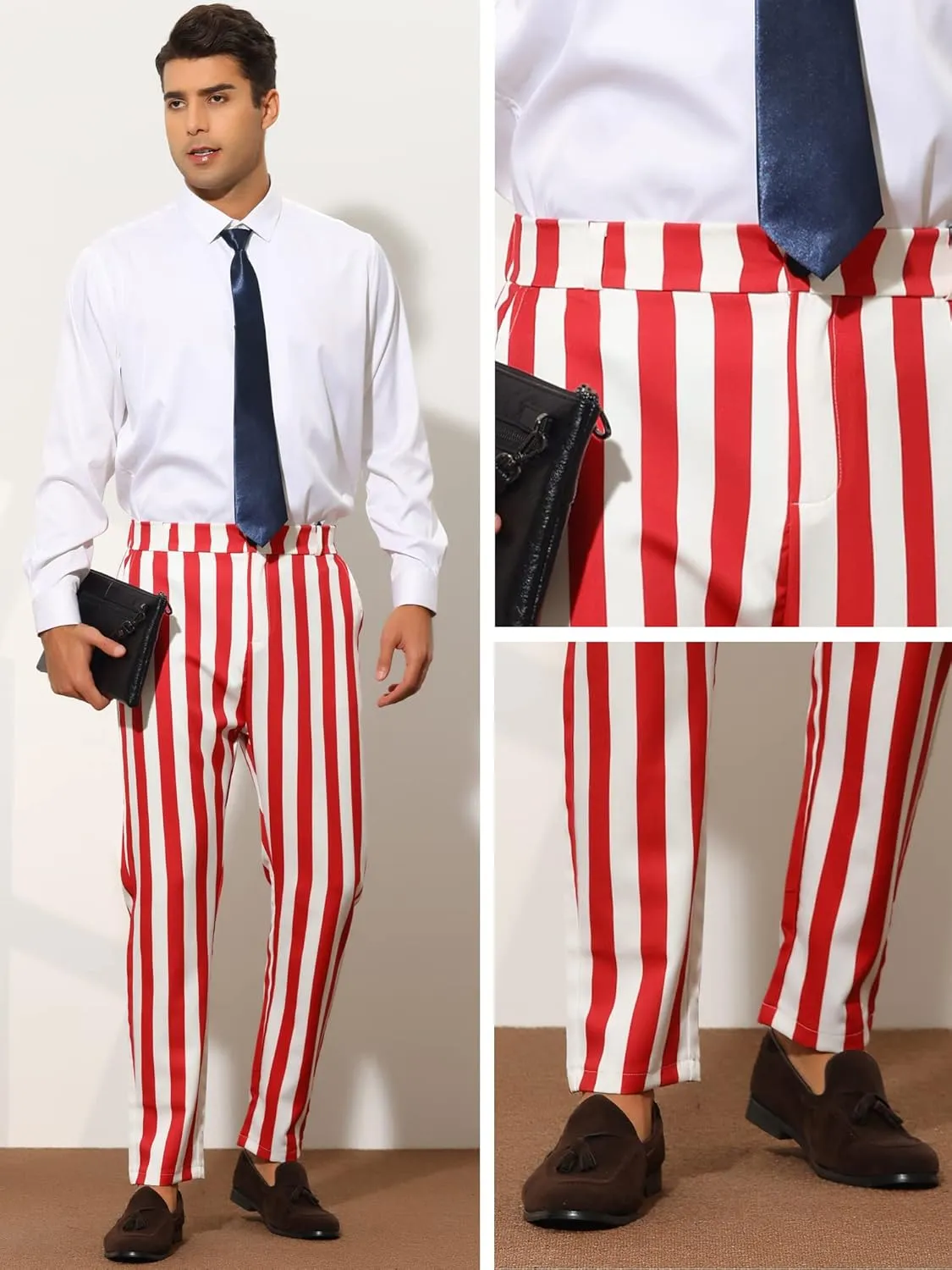 Lars Amadeus Striped Dress Pants for Men's Big & Tall Flat Front Business Trousers