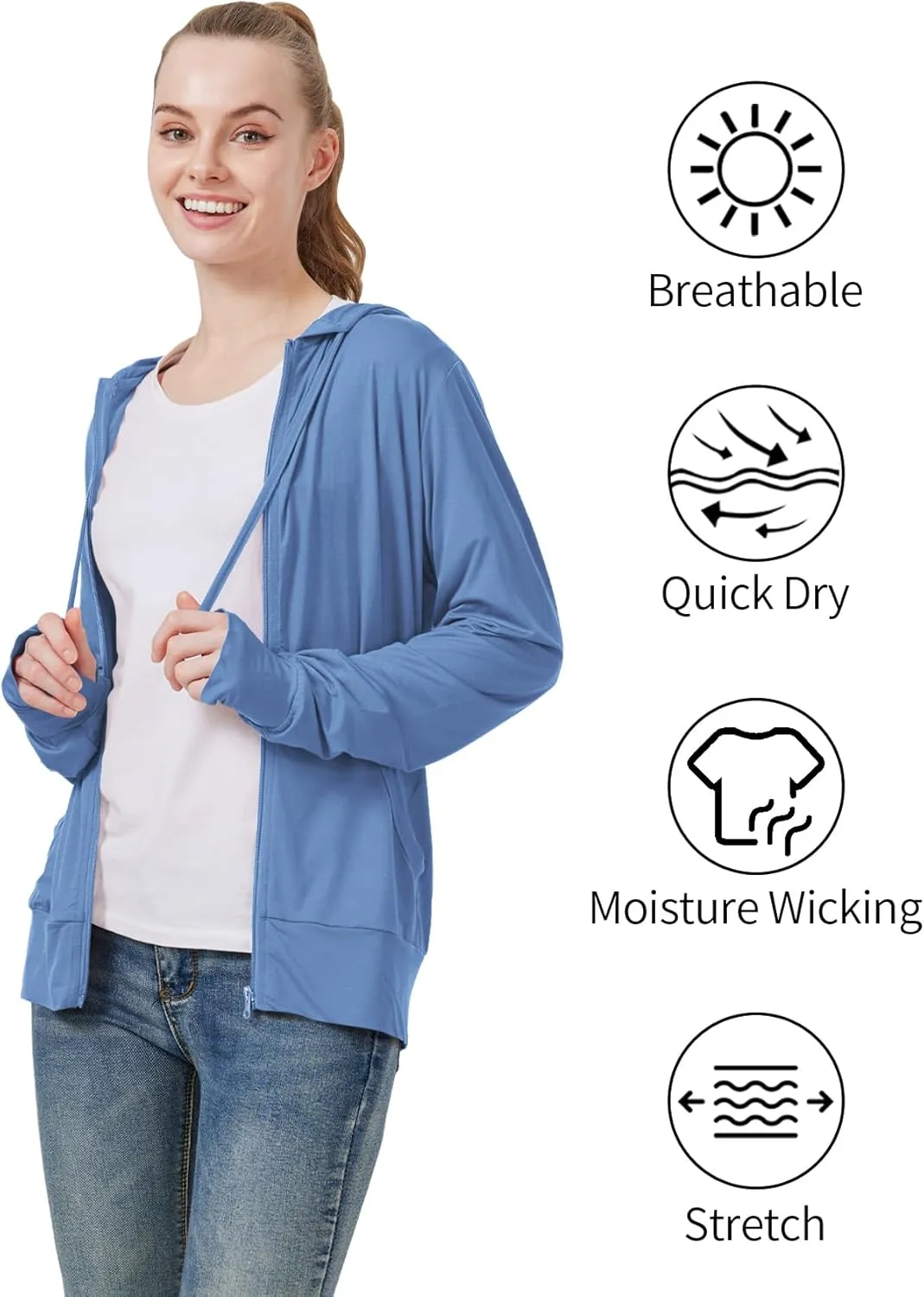 LETAOTAO Womens' Lightweight Zip Up Hoodies Stretch Thin Summer Jackets For Women