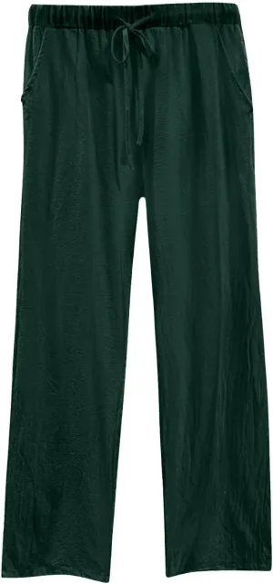 Lightweight Cotton Linen Pants Women Wide Leg Plus Size Summer Drawstring Elastic Waisted Casual Trousers with Pockets