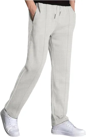 Linen Pants Men Casual Straight-Legs Waffle Knitted Pants with Pockets Loose Fit Summer Yoga Beach Trousers