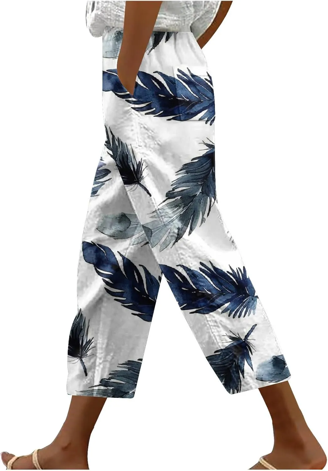 Linen Pants Women Casual Summer Harlan Pants Lightweight Wide Leg Gradient Color Trousers with Drawstring Pockets