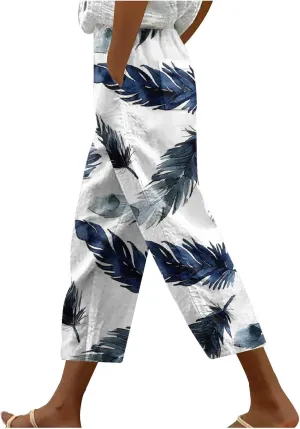 Linen Pants Women Casual Summer Harlan Pants Lightweight Wide Leg Gradient Color Trousers with Drawstring Pockets